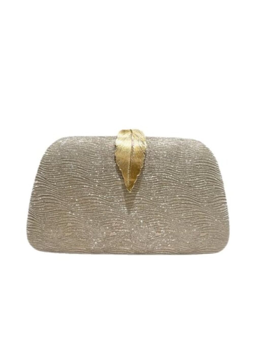 Women's Evening Clutch Purse with Metallic Leaf Clasp & Removable Chain